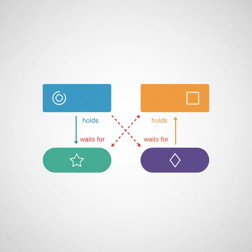 Circular wait diagram showing two transactions each holding a lock the other needs, creating a deadlock