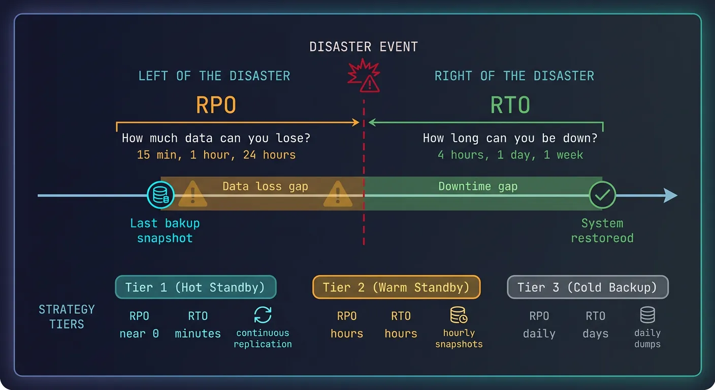 Recovery Time Objective and Recovery Point Objective planning diagram