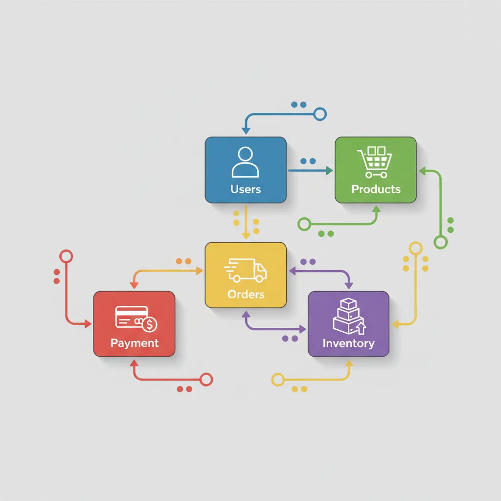 E-commerce platform database entity-relationship diagram showing users, products, orders, and payments