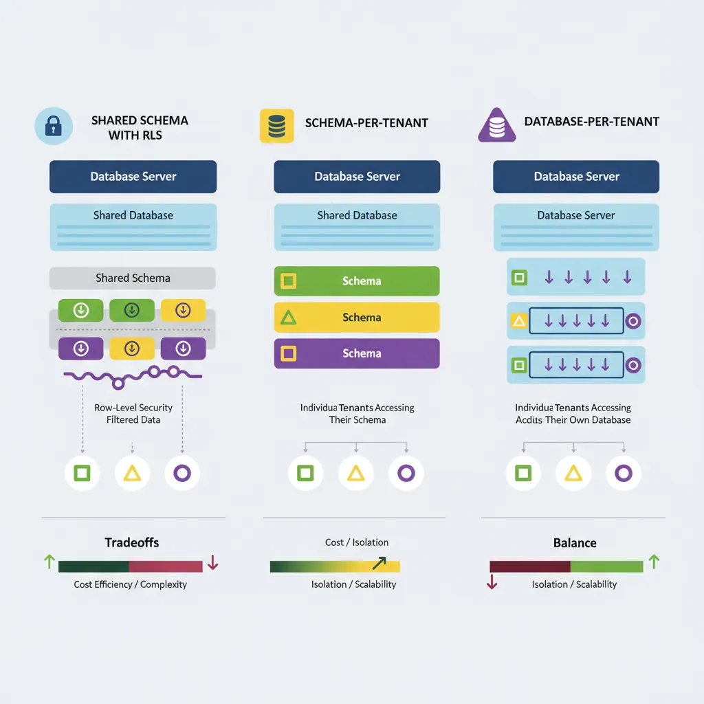 Multi-tenant SaaS database isolation models comparing shared schema, schema-per-tenant, and database-per-tenant