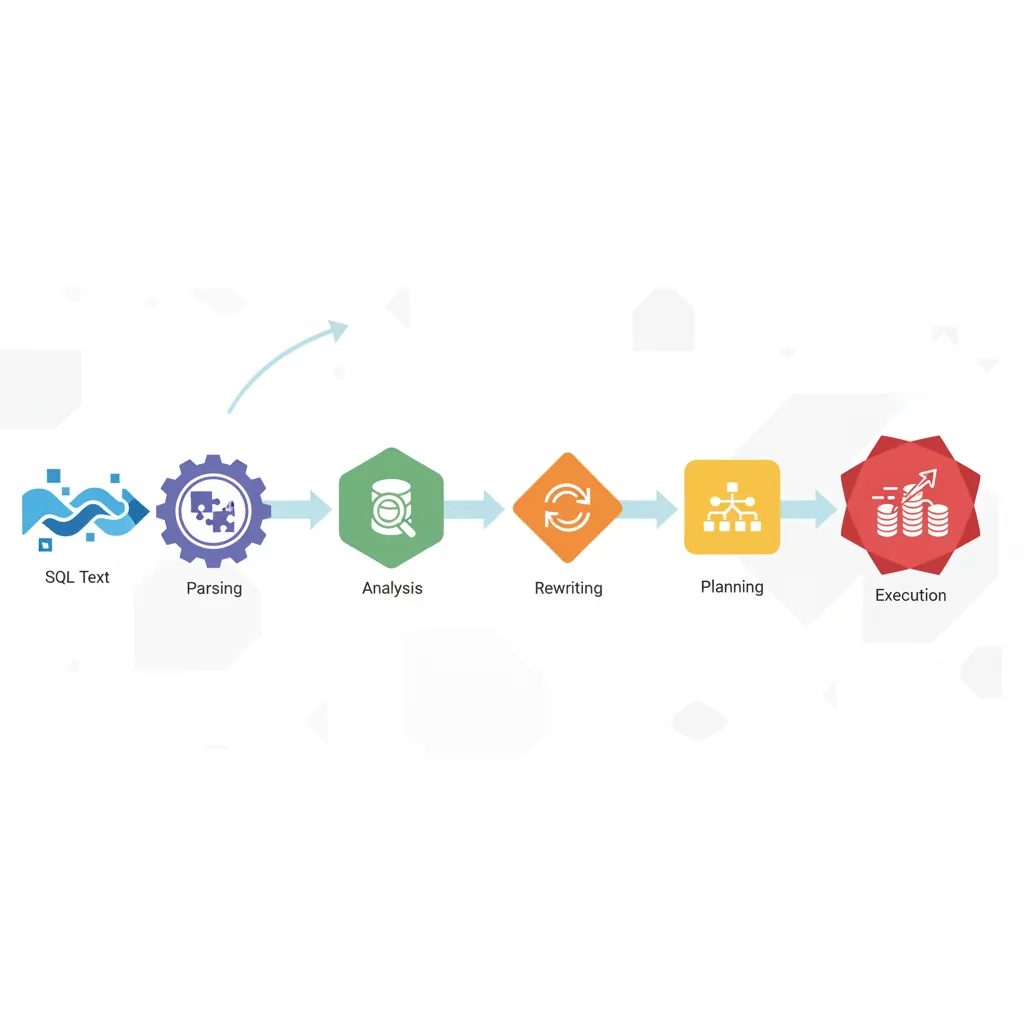 Pipeline diagram showing query execution stages: Parser, Analyzer, Rewriter, Planner/Optimizer, Executor