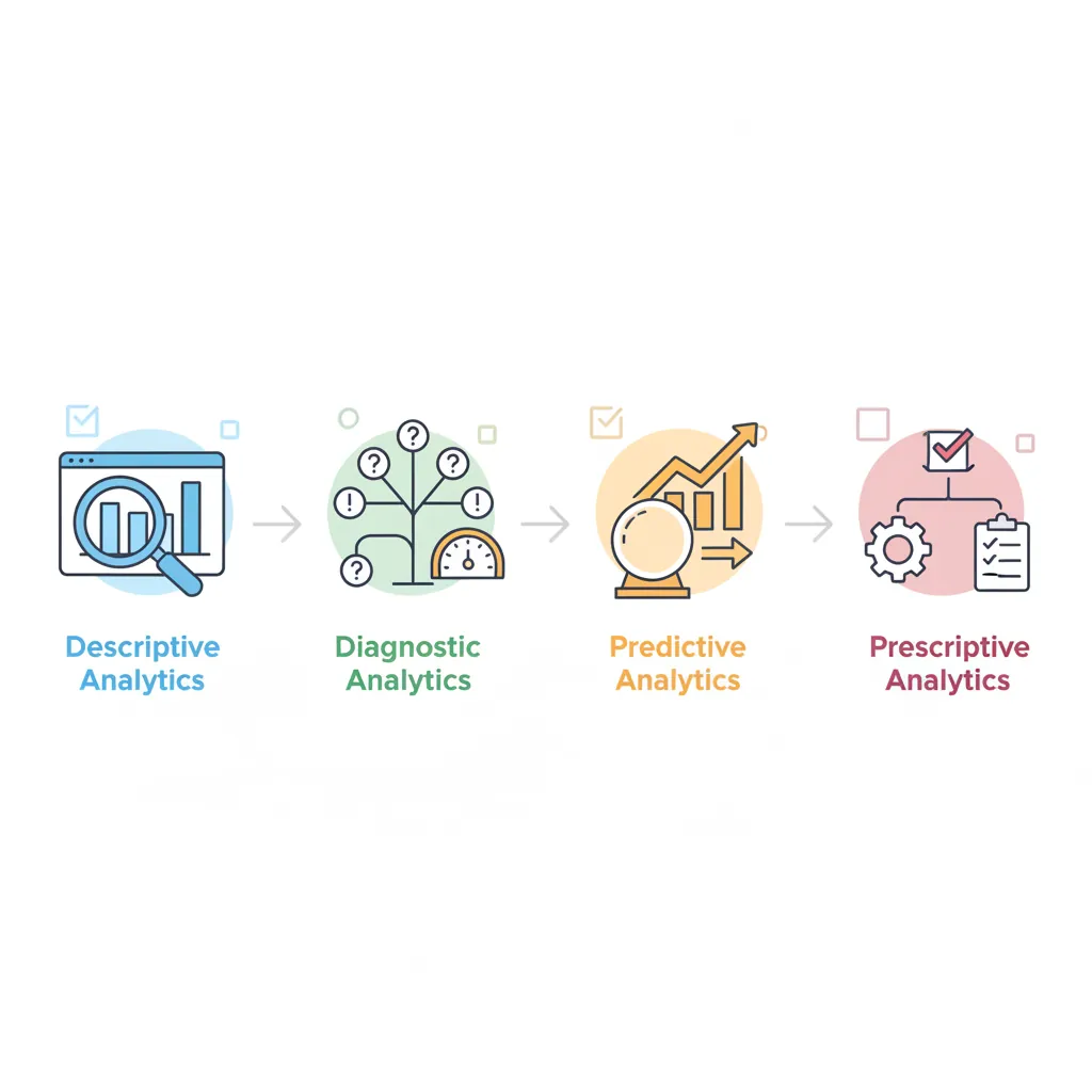Pyramid diagram showing four analytics maturity stages from descriptive to prescriptive analytics