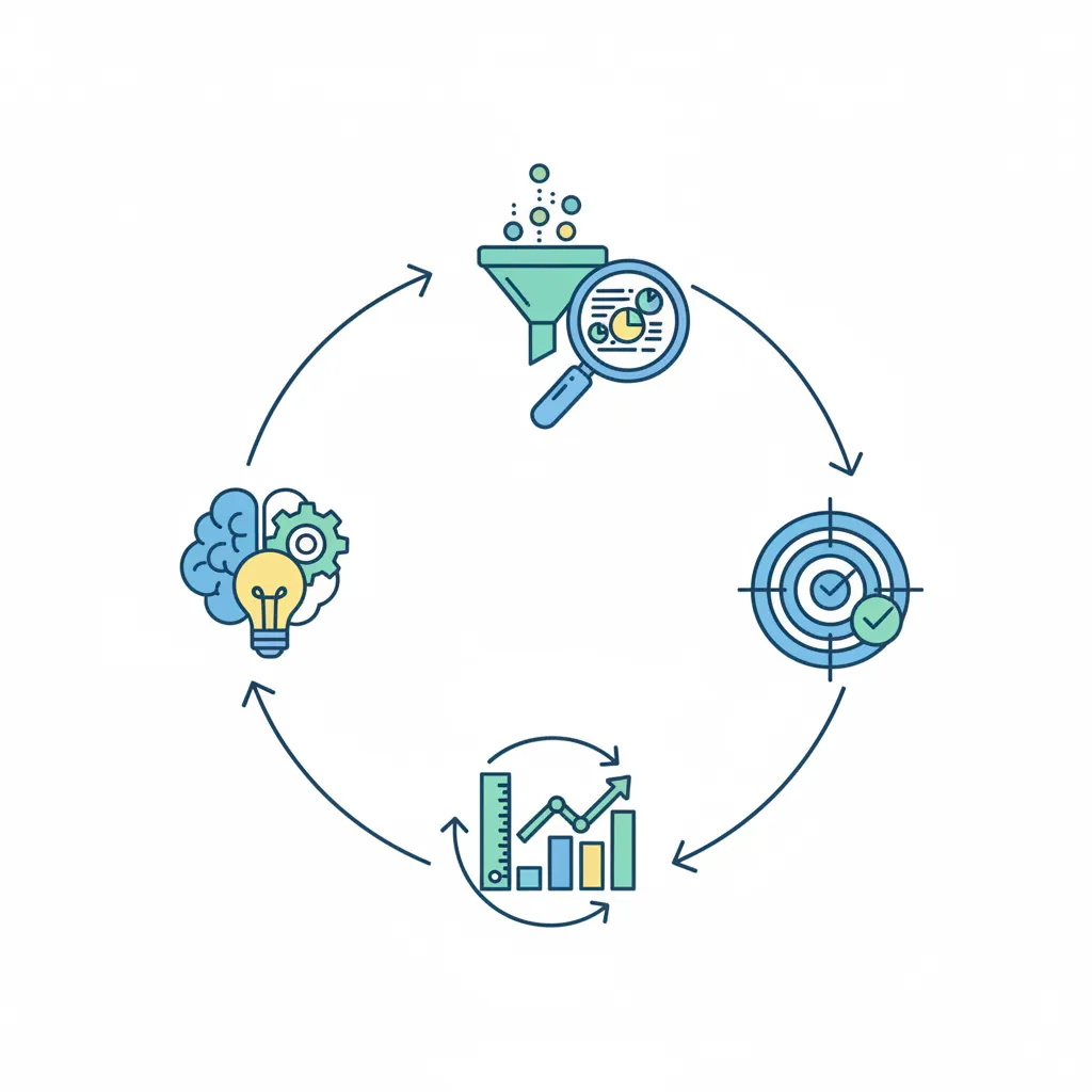 Diagram showing the cyclical process of data-driven decision making from data collection to action and feedback
