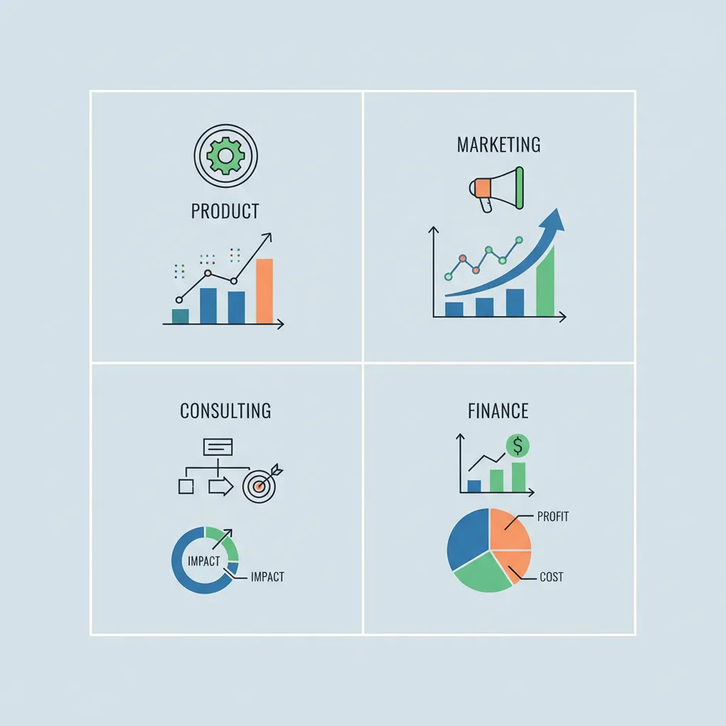 Organized chart showing key experimentation metrics categorized by product marketing and finance functions