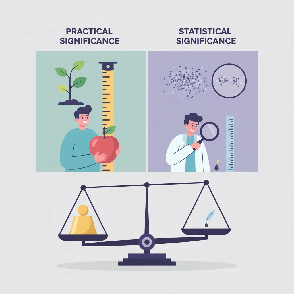 Two-by-two quadrant diagram comparing practical significance versus statistical significance outcomes