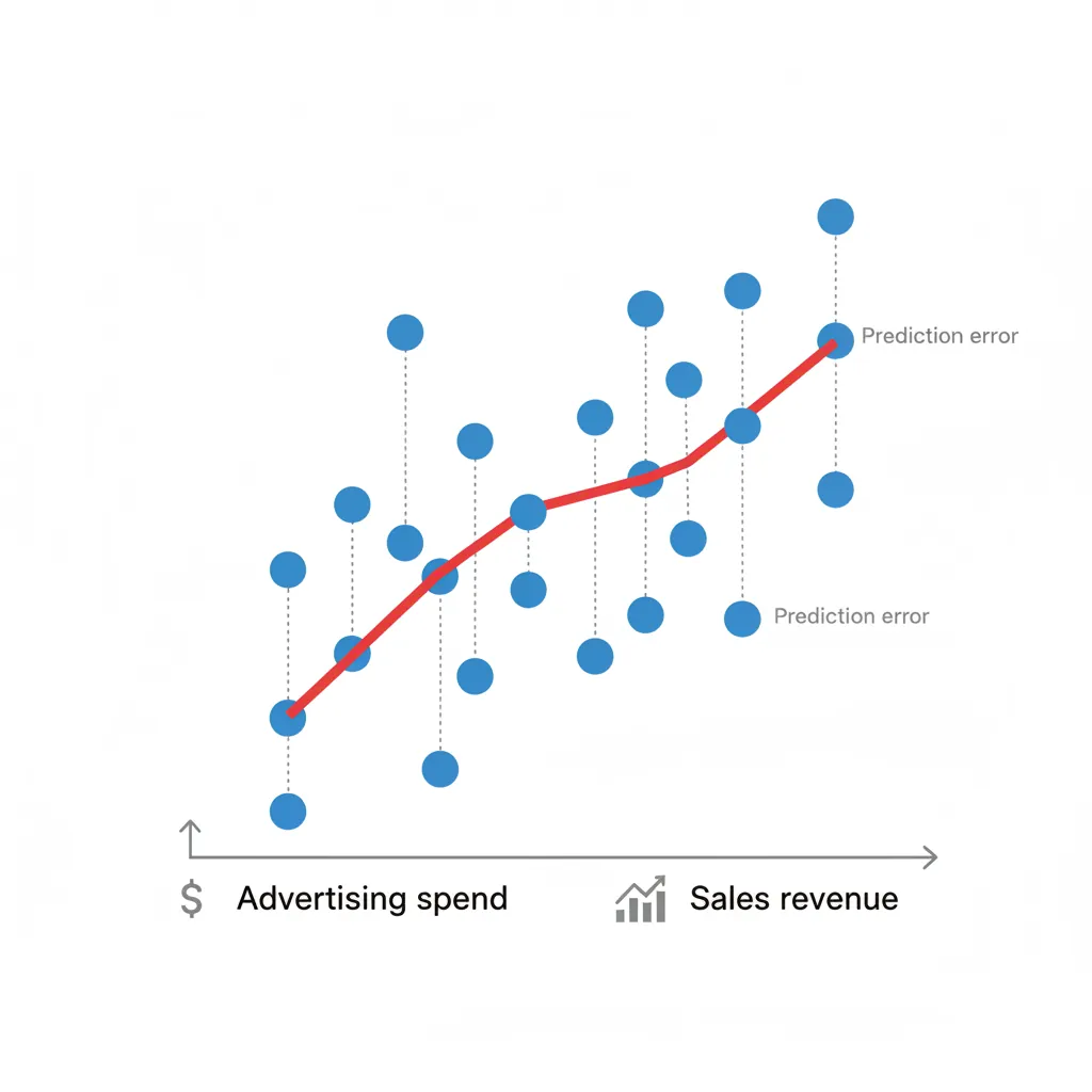 Scatter plot with fitted regression line showing the relationship between advertising spend and sales revenue with confidence interval bands