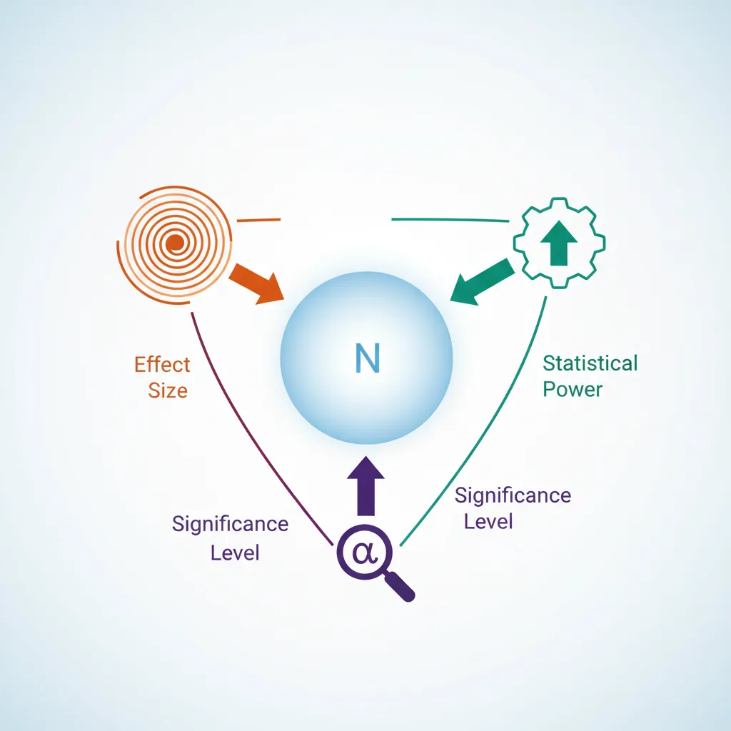 Diagram showing how effect size power level and significance level interact to determine required sample size