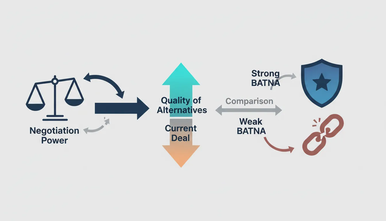 BATNA framework: negotiation power determined by quality of alternatives