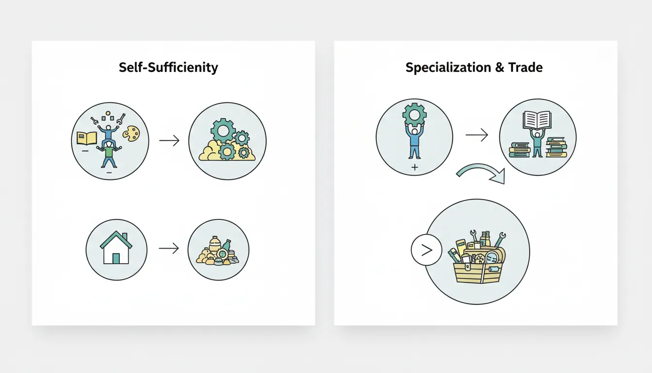 Comparative advantage diagram showing specialization and trade benefits
