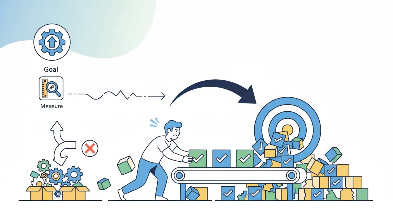 Goodhart's Law showing how measures become targets with perverse outcomes