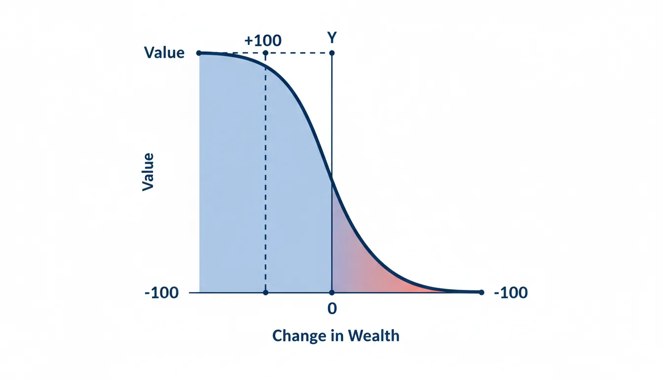 Loss aversion value function showing asymmetric response to gains and losses