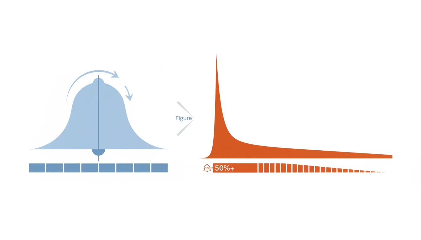 Power law distribution showing heavily skewed outcomes vs normal distribution