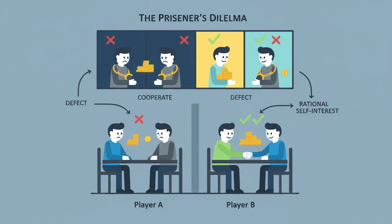 Prisoner's dilemma payoff matrix showing cooperation versus defection outcomes
