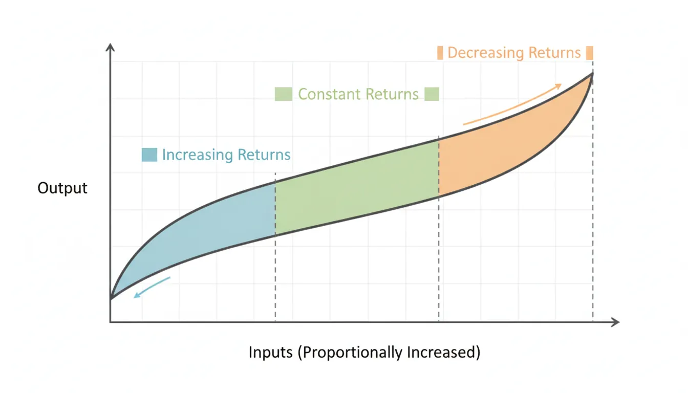 Returns to scale showing increasing, constant, and decreasing returns