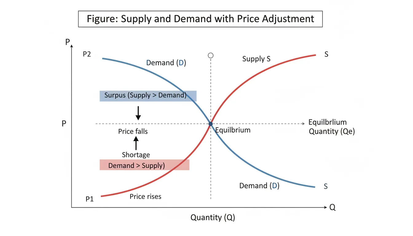 Supply and demand curves meeting at equilibrium price point