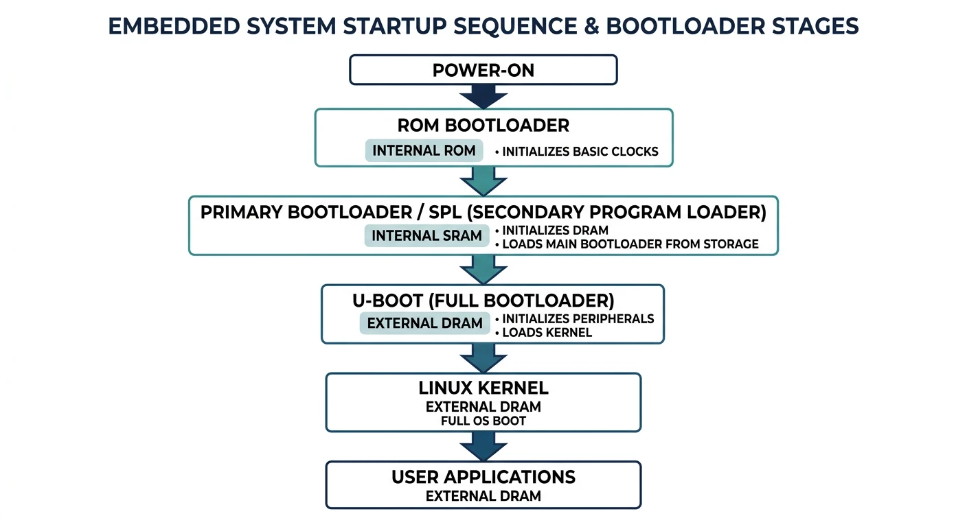 Diagram showing the bootloader's role in initializing hardware and loading the operating system