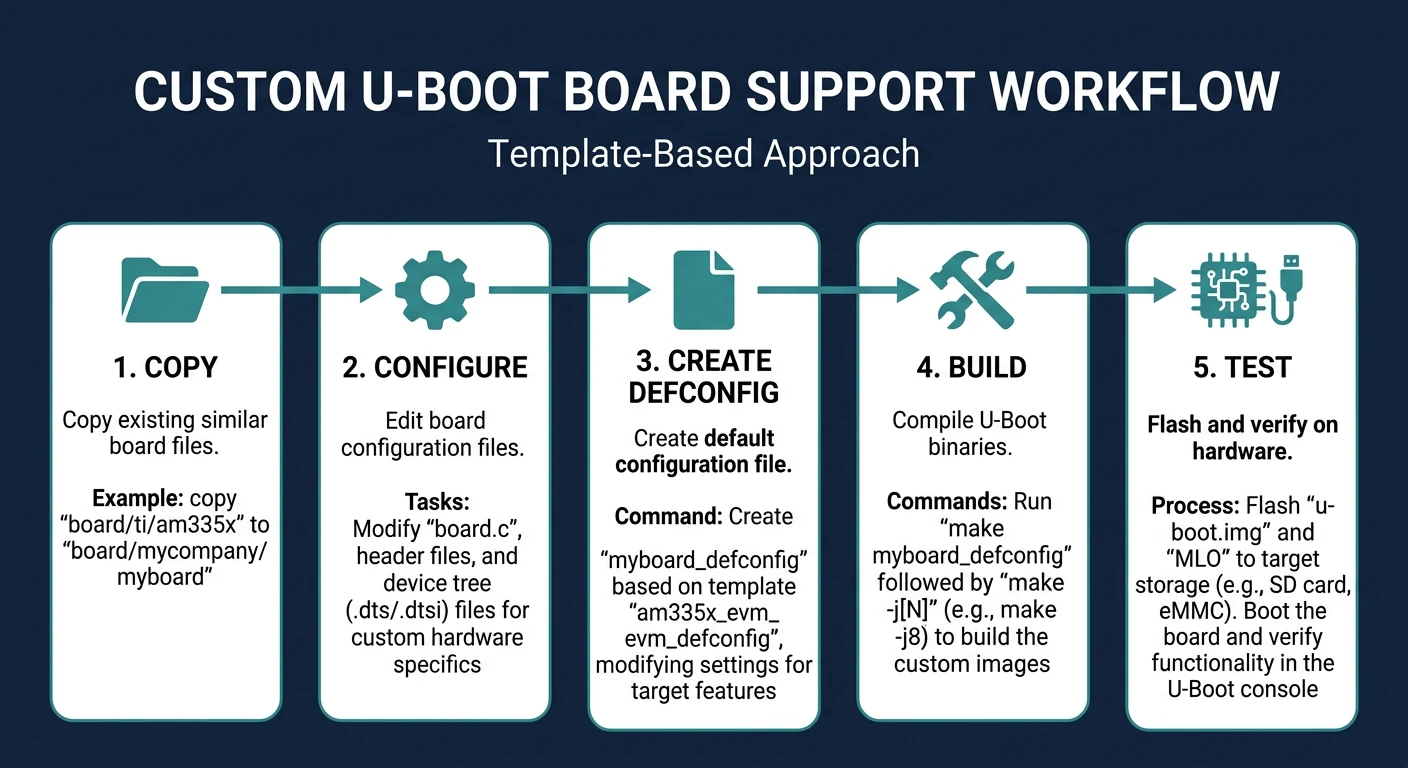 Workflow for creating custom U-Boot board support from existing board templates