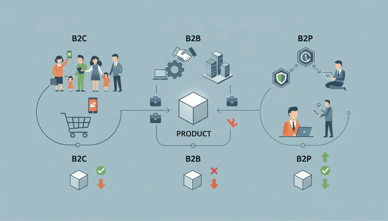 Comparison of B2C, B2B, and B2P business model approaches with key differences