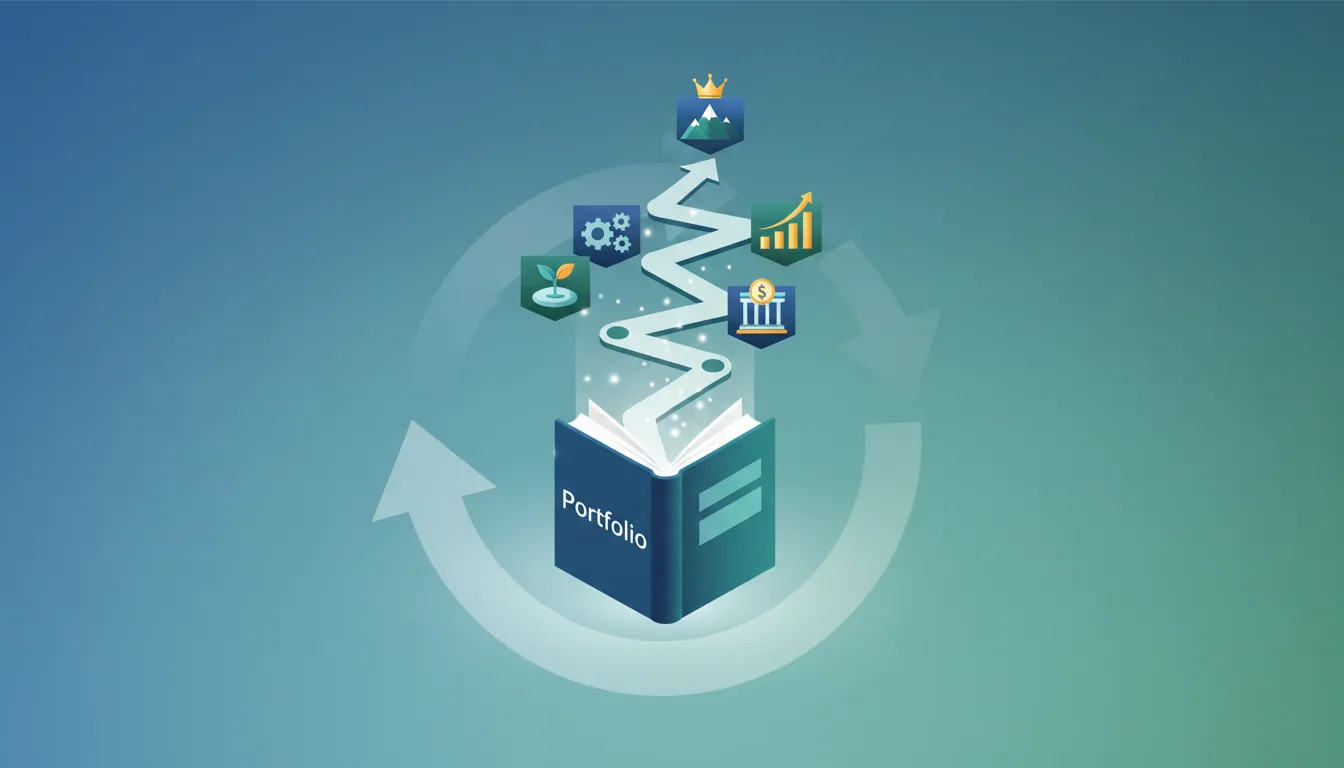 Recommended portfolio structure showing about, featured projects, all projects, skills, and testimonials sections