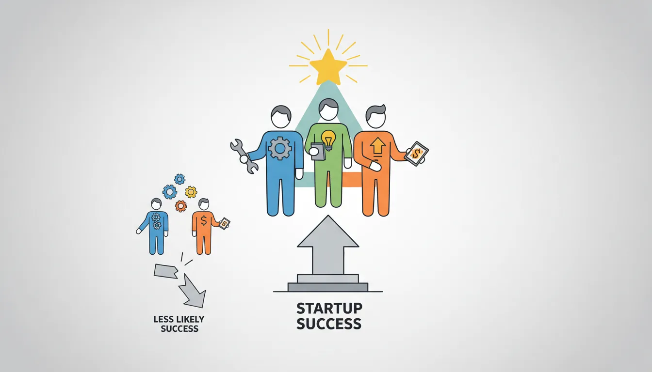 Diagram showing the three core founding team roles: Hacker, Hustler, and Hipster working together