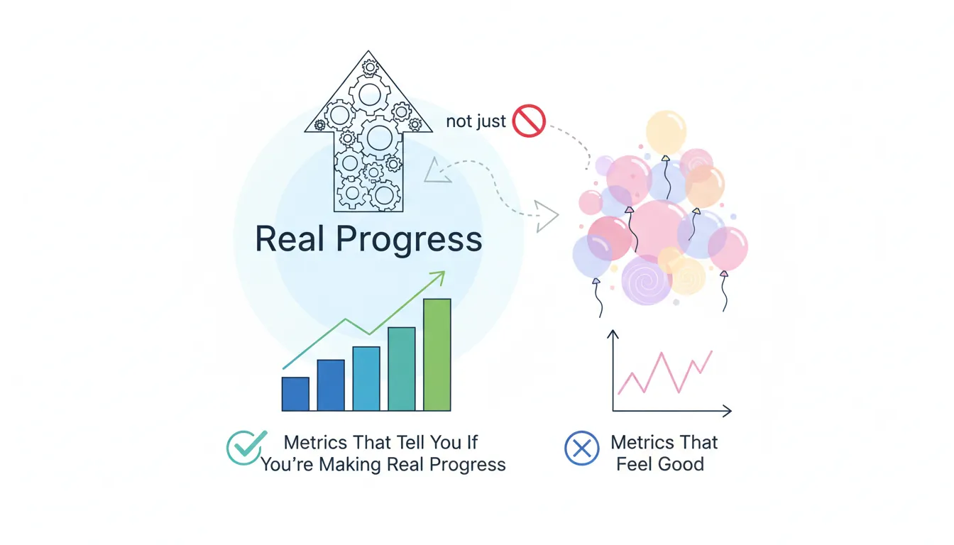Validated learning metrics contrasting vanity metrics with actionable business indicators