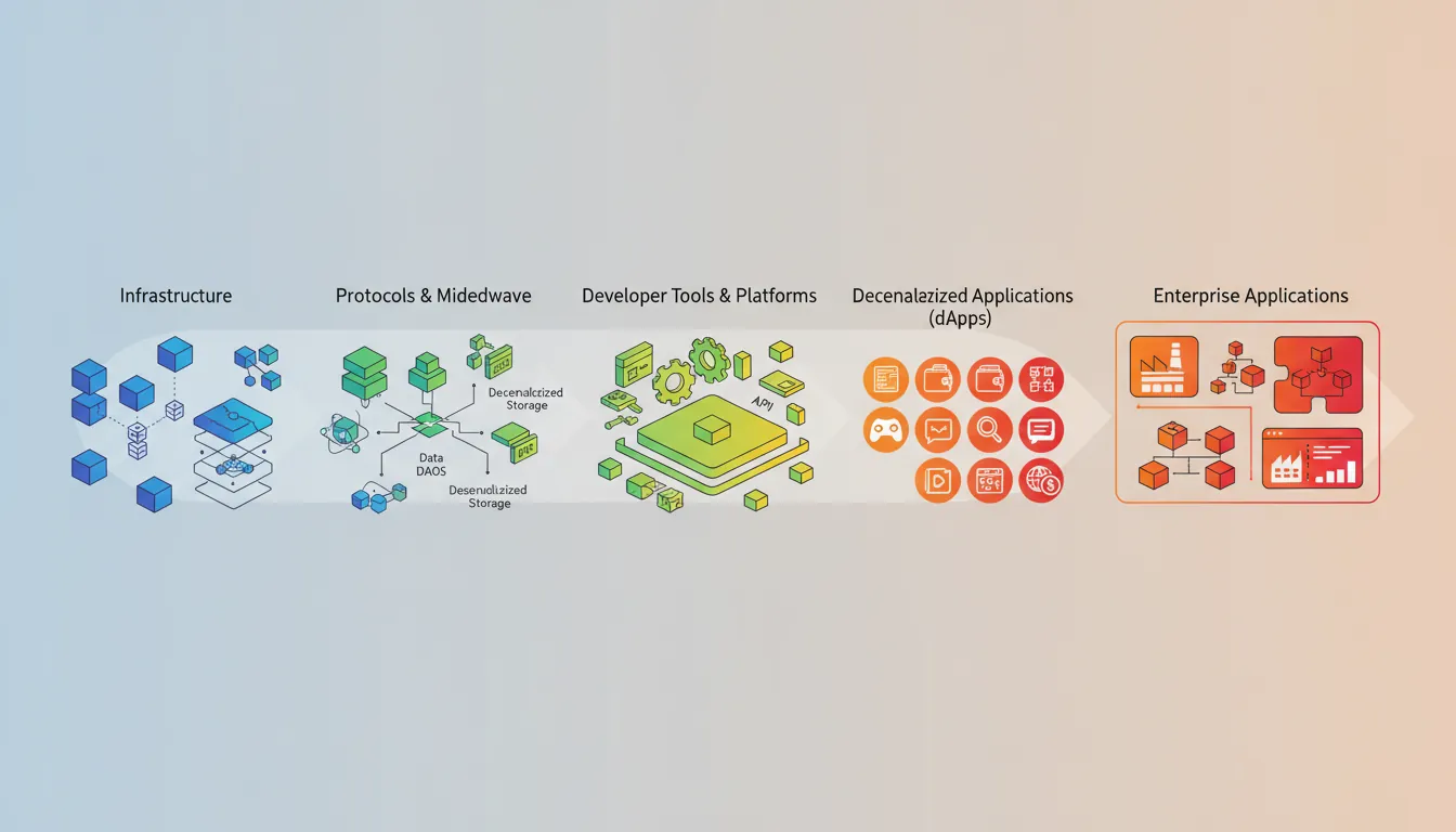 Spectrum diagram showing blockchain opportunities from infrastructure to enterprise, with risk and technical complexity levels