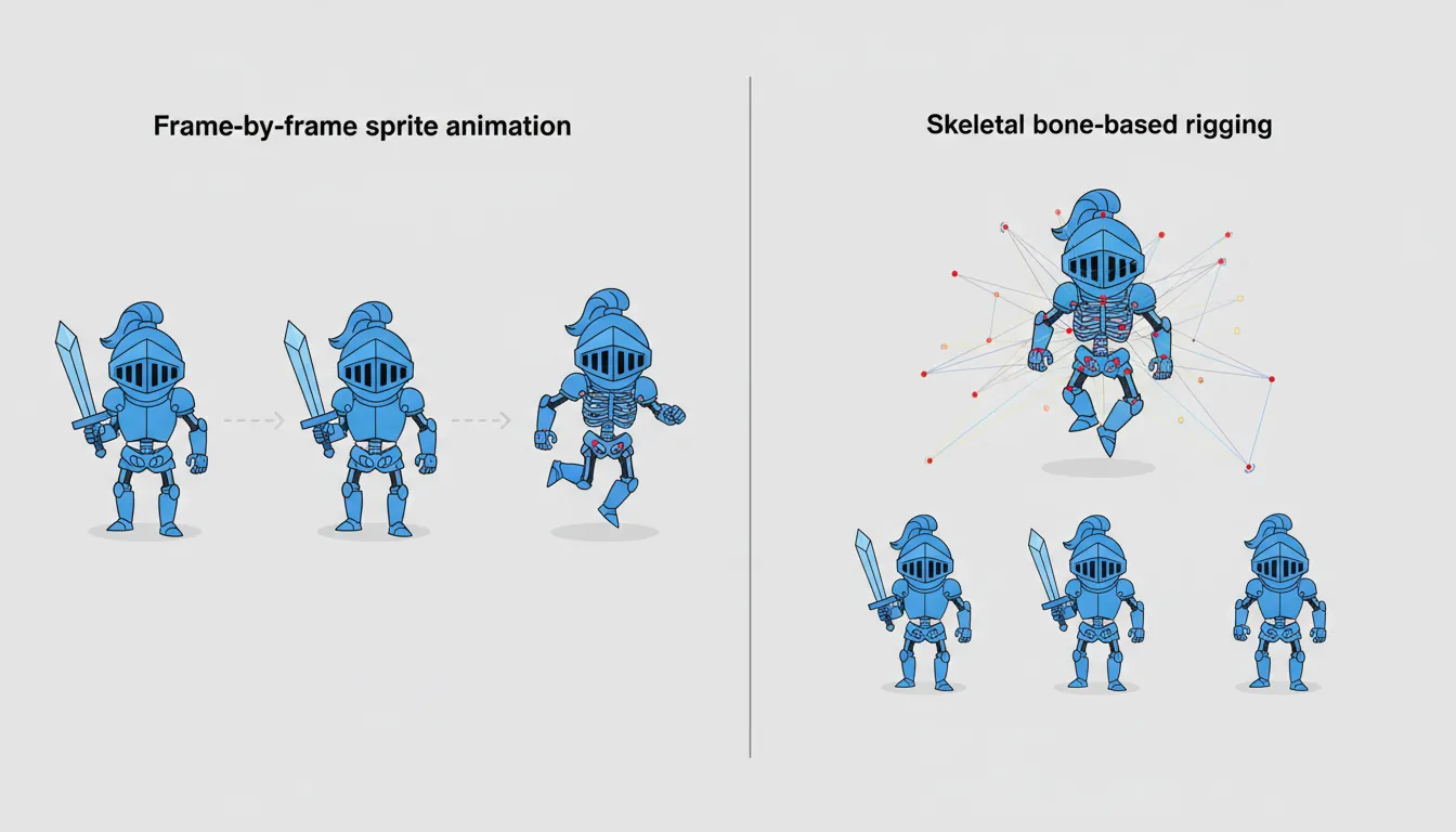 2D animation techniques comparing frame-by-frame and skeletal approaches