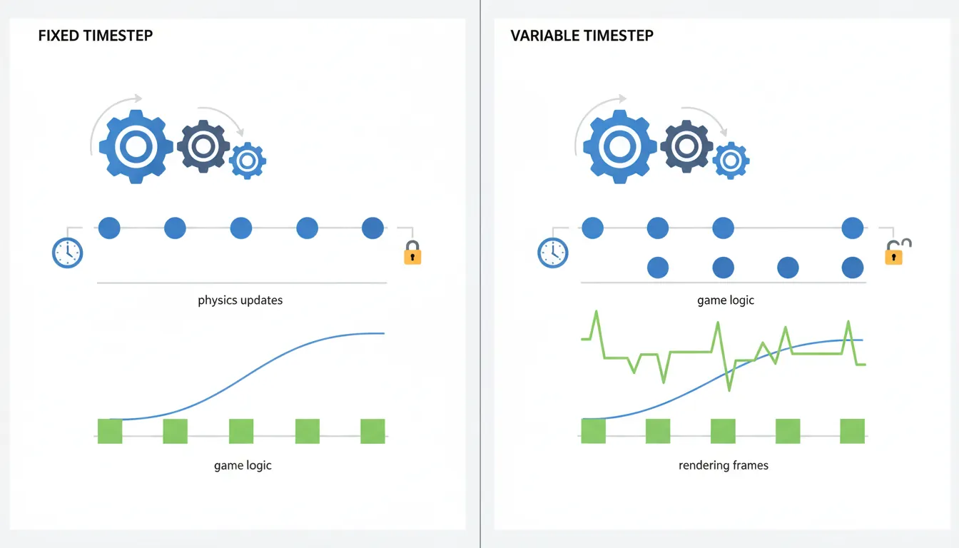 Fixed vs variable timestep update comparison diagram