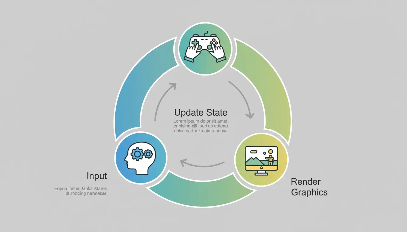 The game loop cycle showing input, update, and render phases
