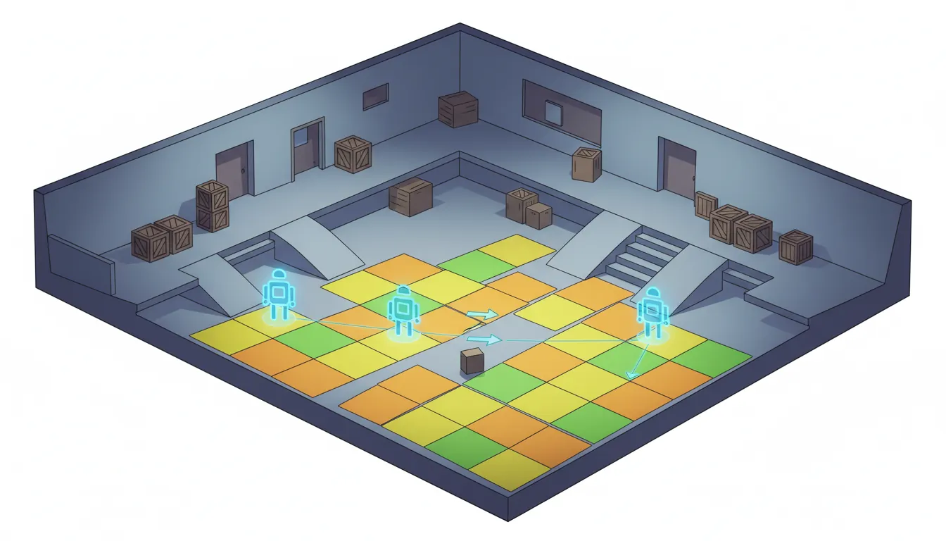 Navigation mesh overlay on 3D terrain showing walkable polygon regions