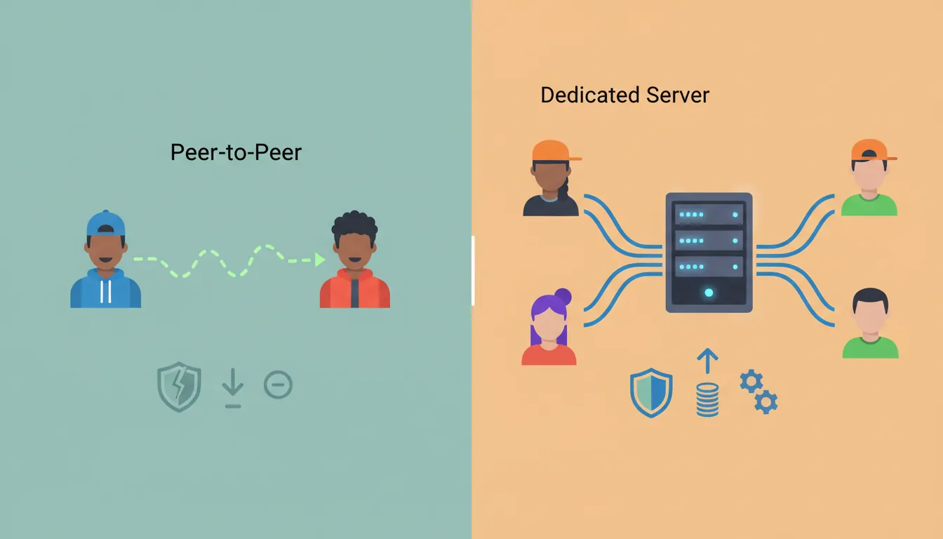 Peer-to-peer vs dedicated server network architecture topologies