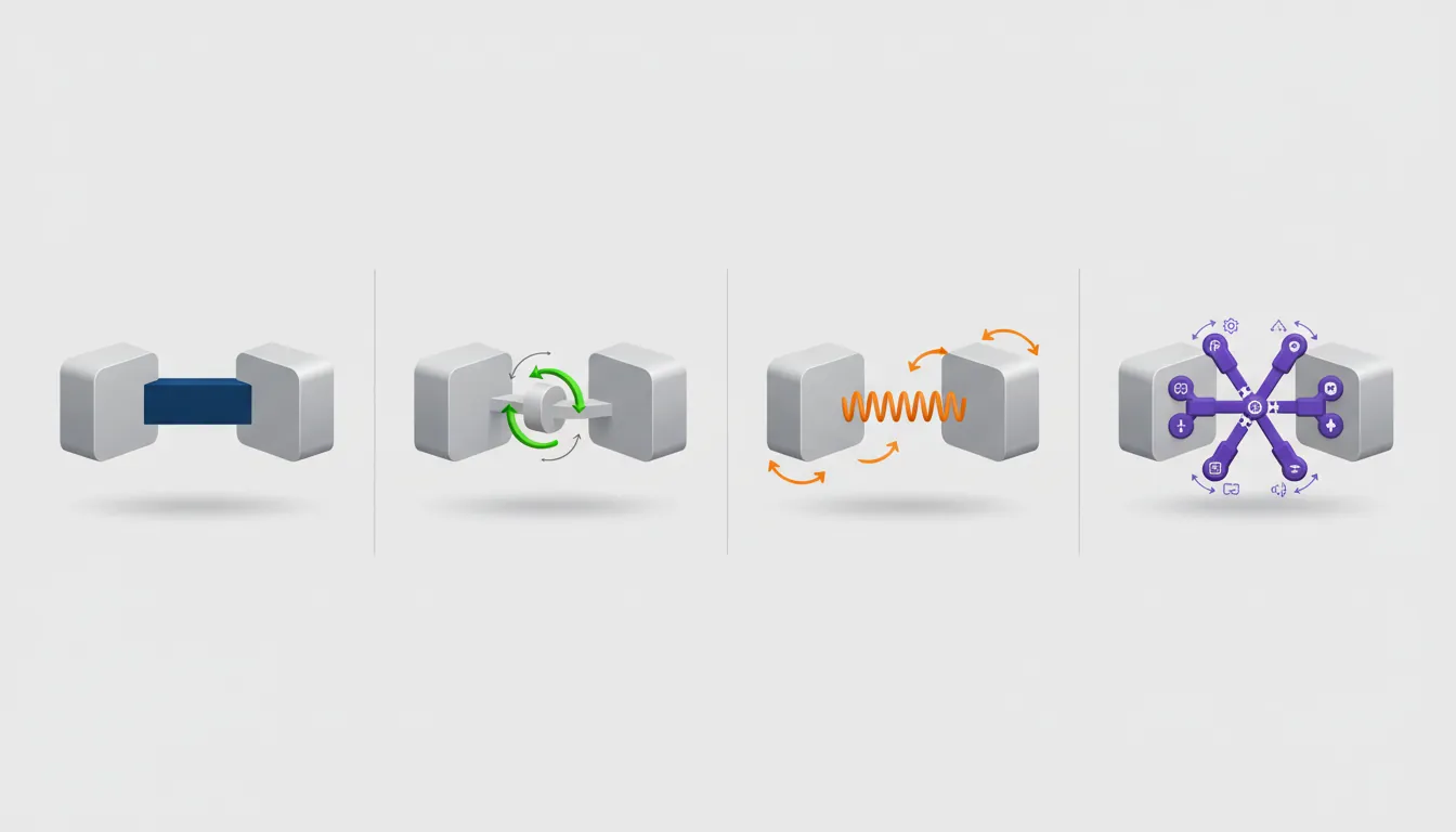 Physics joint types: fixed, hinge, spring, and configurable joints