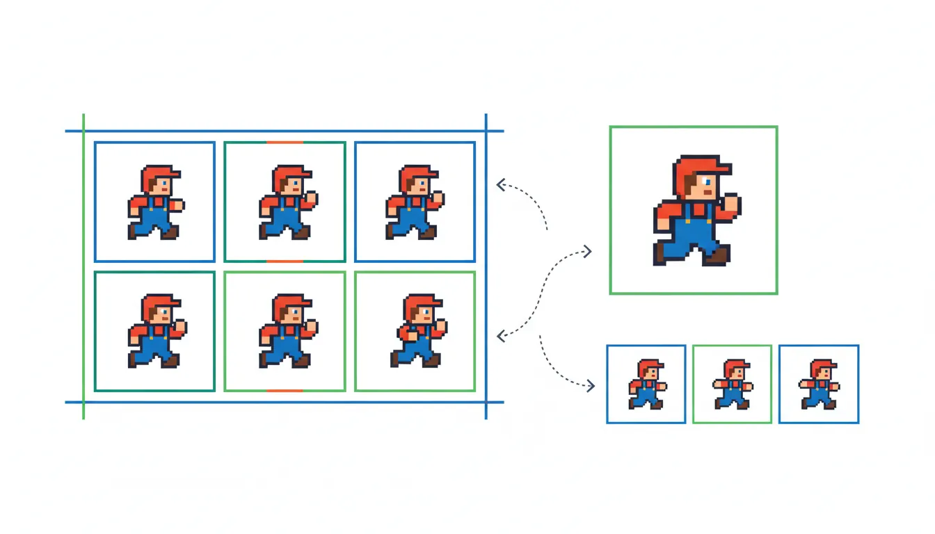 Sprite and sprite sheet layout showing individual frames in a grid
