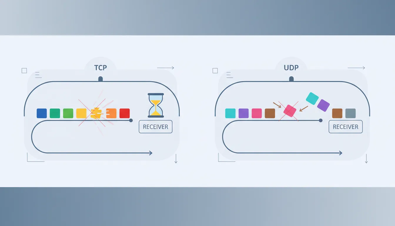 TCP reliable ordered delivery vs UDP fire-and-forget packet transmission