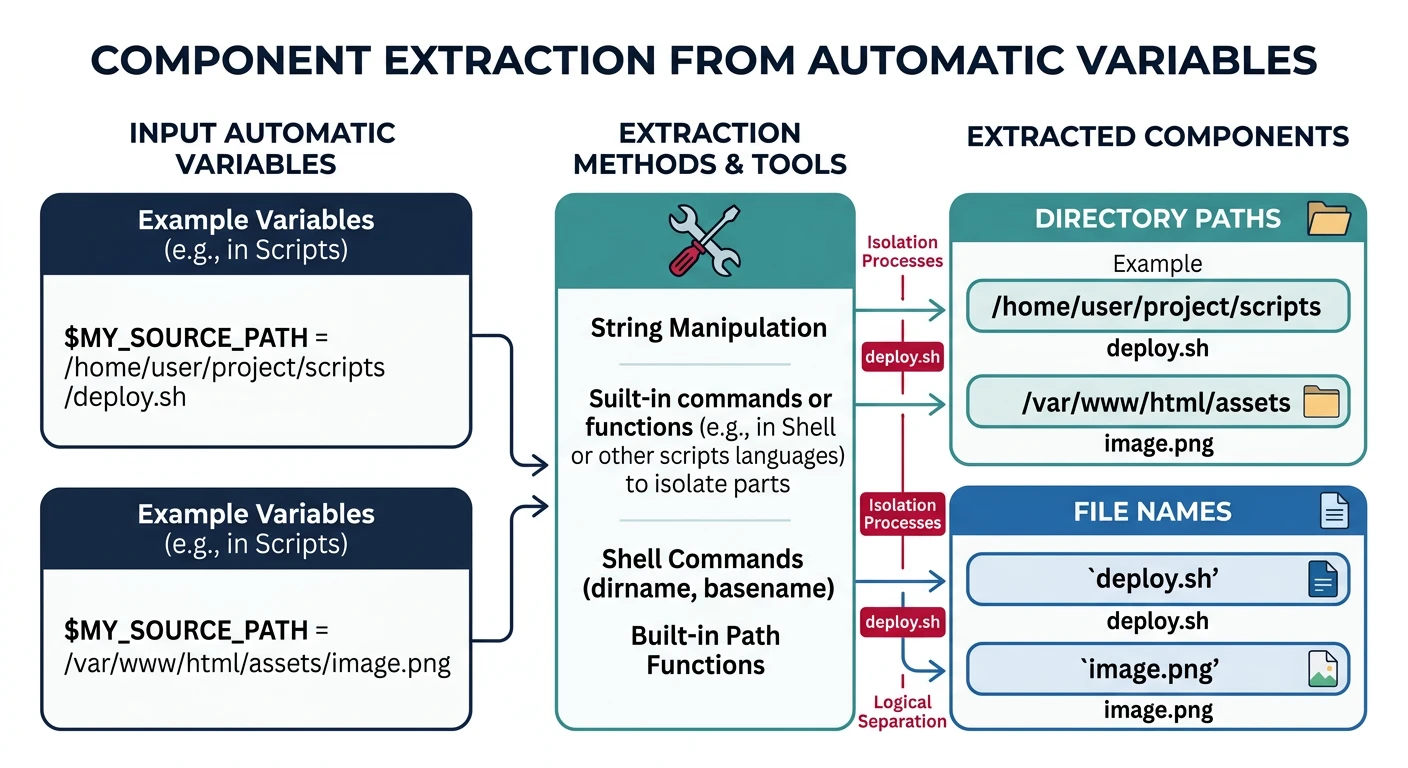 Diagram showing directory and file component extraction from automatic variables