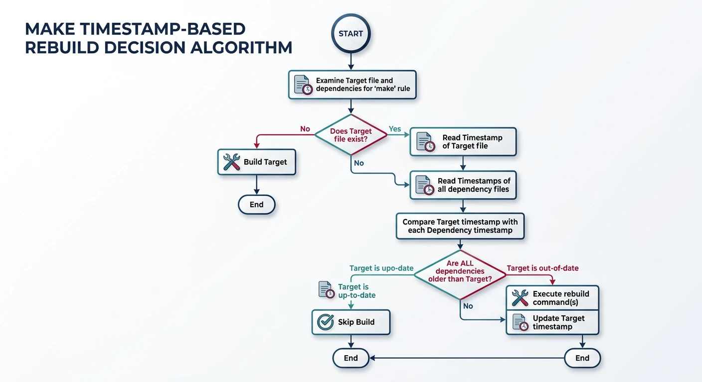 Flowchart showing Make timestamp-based rebuild decision algorithm