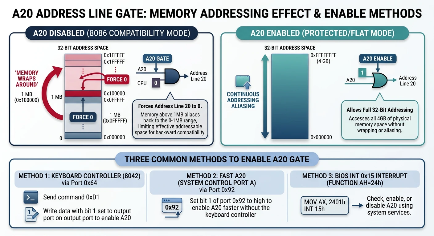 A20 line gate effect on memory addressing above 1MB