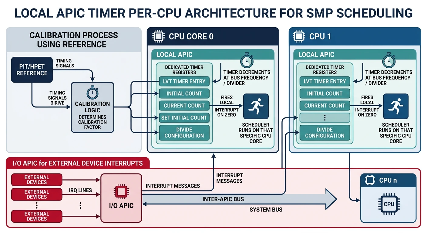 Local APIC timer per-CPU architecture for SMP scheduling