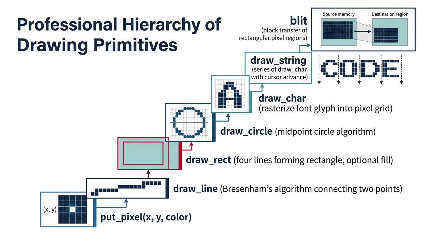 Drawing primitives hierarchy from put_pixel to complex shapes