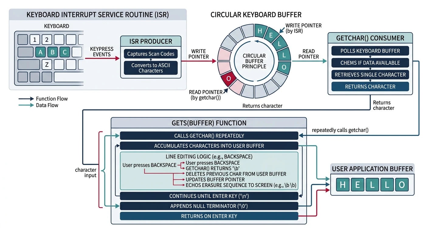 High-level input functions getchar and gets with line editing