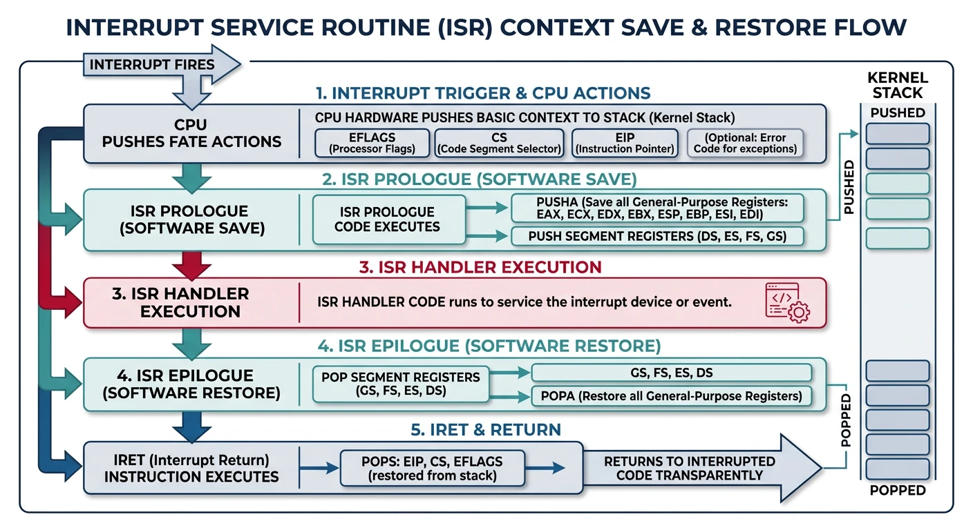 Interrupt service routine context save and restore flow