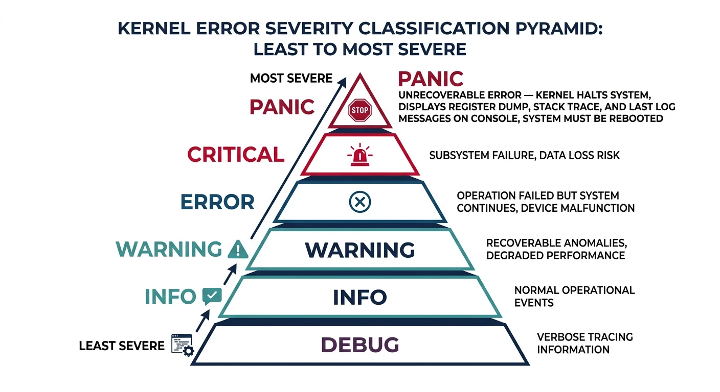 Kernel error severity levels from warnings to kernel panic