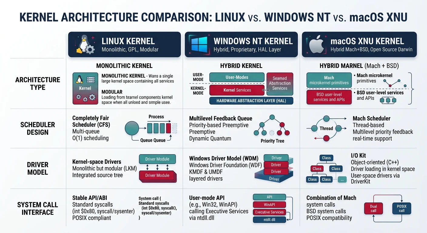 Comparison of Linux, Windows, and macOS kernel architectures