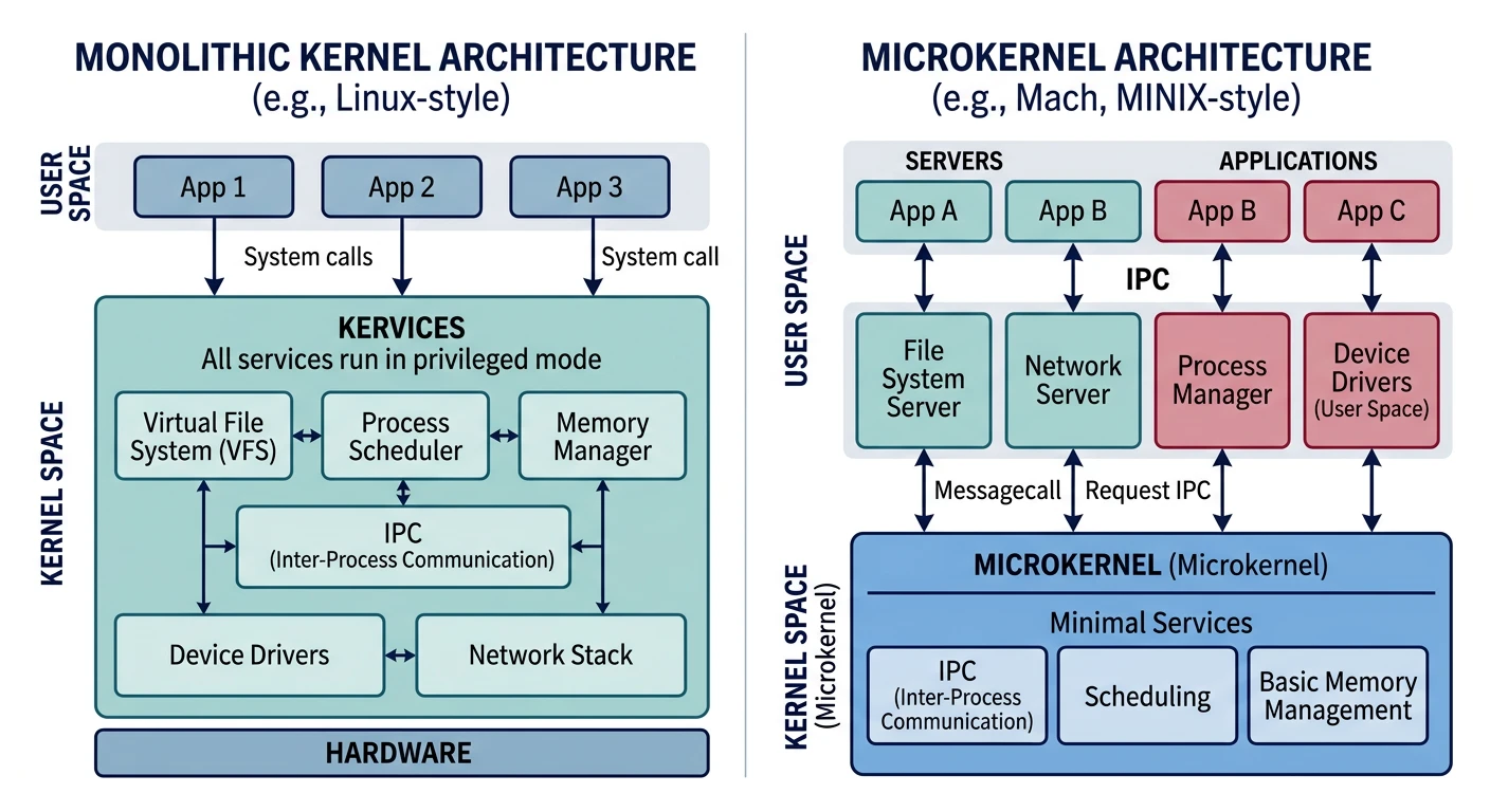 Monolithic vs microkernel architecture comparison
