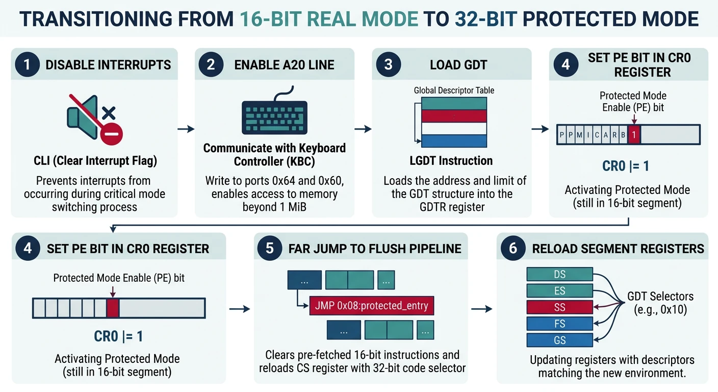 Transition from 16-bit real mode to 32-bit protected mode