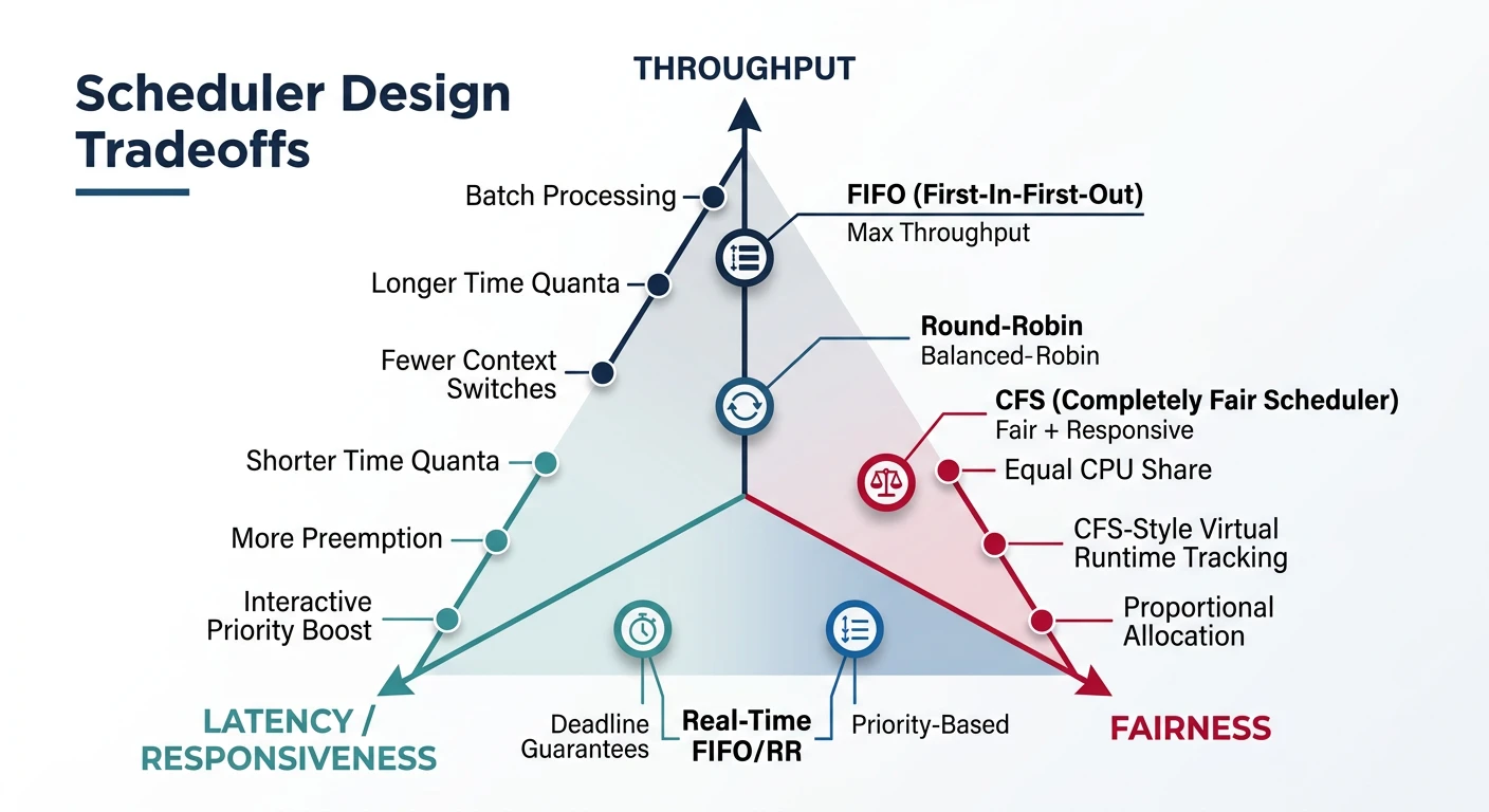 Scheduler design tradeoffs between throughput and latency
