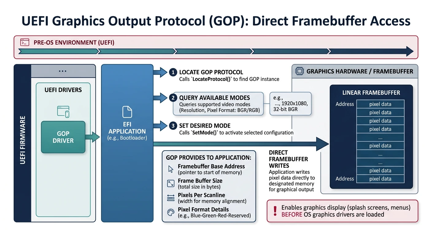 UEFI Graphics Output Protocol providing direct framebuffer access