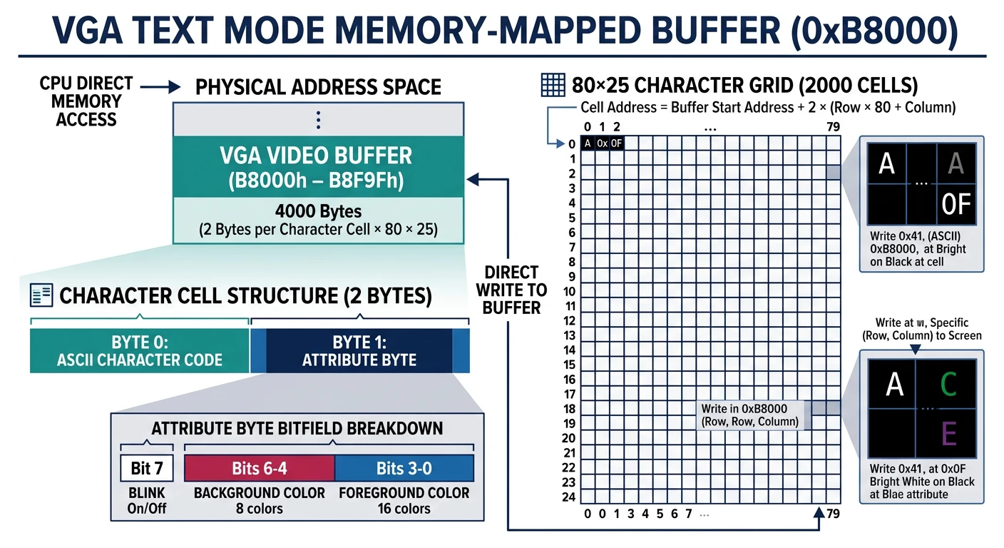 VGA text mode memory-mapped buffer at 0xB8000