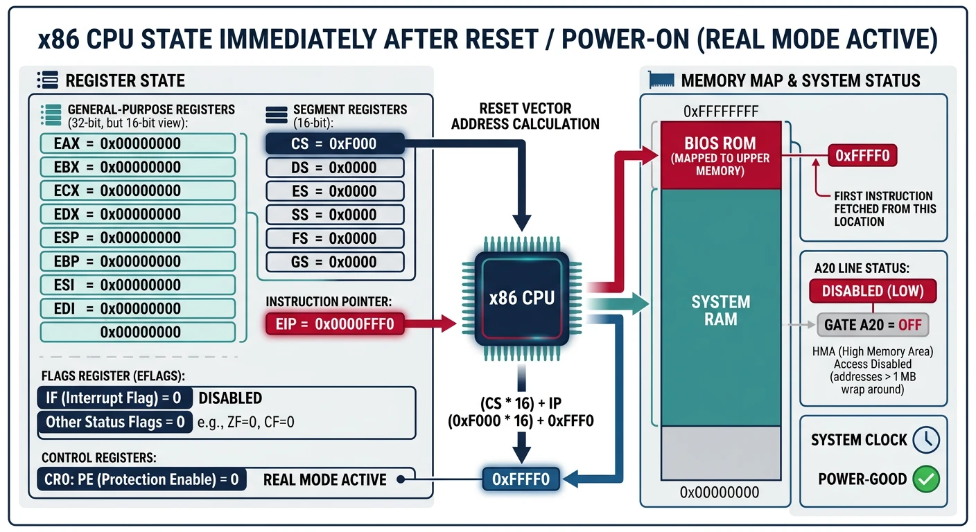 x86 CPU register state after hardware reset