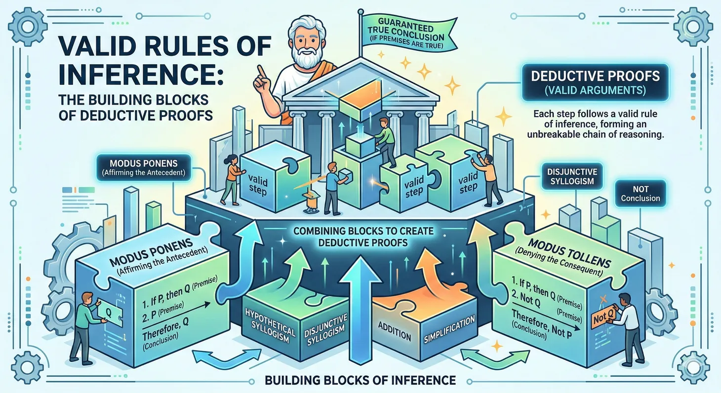 Side-by-side comparison of valid inference forms modus ponens and modus tollens with examples